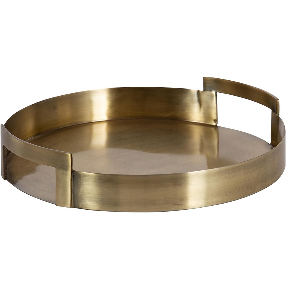 Kate and Laurel Myo Transitional Metal Round Tray 15 x 15 Brass Modern Tray - Picture 9 of 13